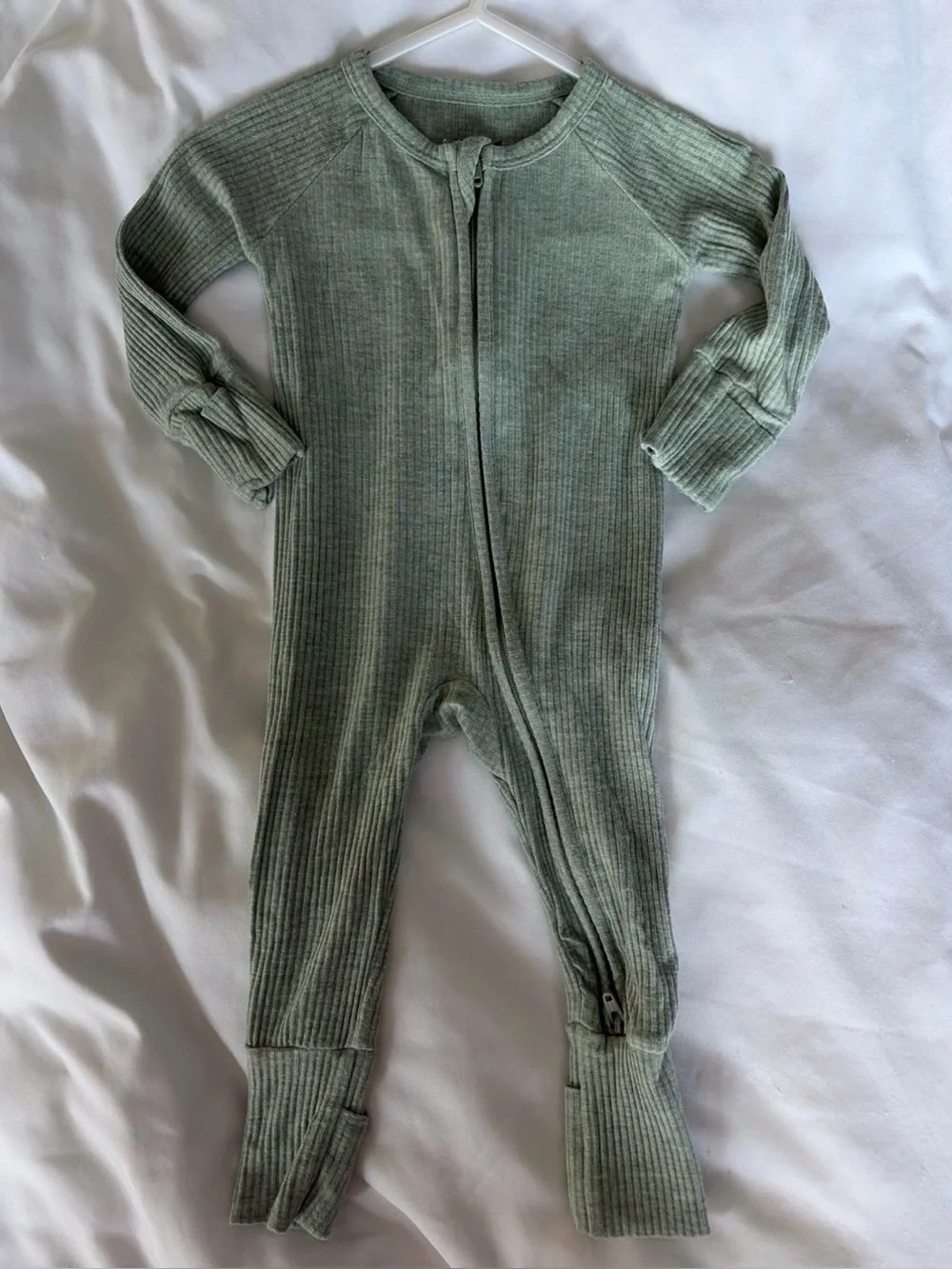 Little Sleepies Sage Ribbed Zippy